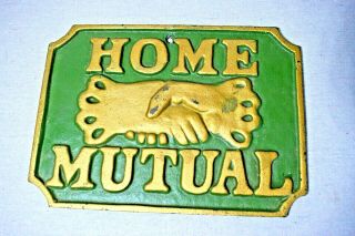 Home Mutual Insurance Company Fire Mark Cast Iron Sign Plaque Fire Dept.  Vintage