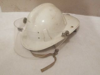 Vintage Msa Topgard Firefighters Helmet With Plectron Visor,  White