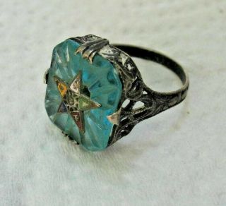 Vintage Order Of Eastern Star Masonic Ring Sterling Silver Blue Stone Size 5