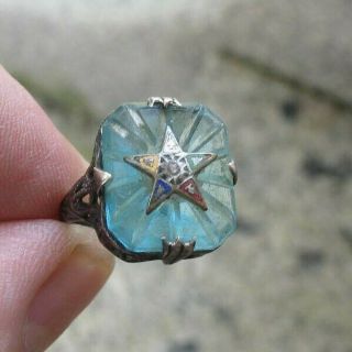 Vintage Order of Eastern Star Masonic Ring Sterling Silver blue stone size 5 2