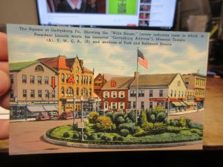 Vintage Old Postcard Pennsylvania Gettysburg Ywca Willis House Masonic Temple