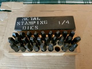 Vintage Young Bros 1/4 " Metal Stamping Die Set W/ Wood Case,  Missing 1 Of 28