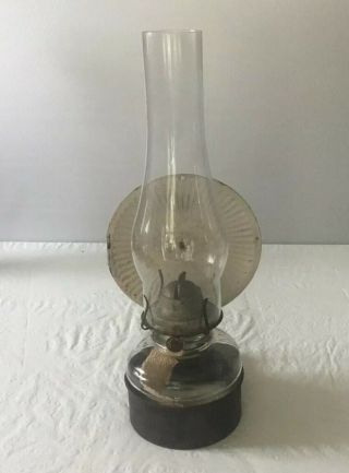 Vintage Eagle Oil Kerosene Lamp W/ Wall Mount & White Reflector W/ Glass Base