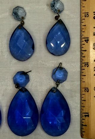 7 - VTG BLUE SAPPHIRE GLASS TEARDROP CRYSTALS 2 SIZES w/BLUE PRISM AT TOP 3