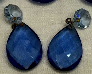7 - VTG BLUE SAPPHIRE GLASS TEARDROP CRYSTALS 2 SIZES w/BLUE PRISM AT TOP 4