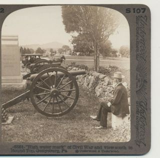 Old Man & Cannon High Water Mark To Round Top Gettysburg Pa Stereoview C1900