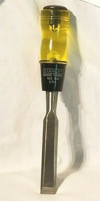 Vintage Stanley Wood Chisel No.  60 Made In Usa Yellow Handle 1/2 Inch E1