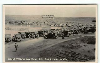 Crowds At Soap Lake Grant Cou.  Wa Rppc Real Photo Postcard Washington Automobile