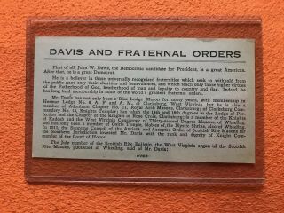 1924 John W.  Davis And Fraternal Orders Presidential Campaign Flier Masons