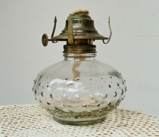 Vintage Old Quaker Glass Oil Lamp Clear Hobnail Hurricane 212q Eagle Burner