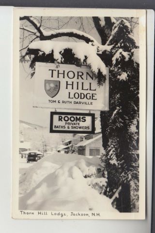 Real Photo Postcard Sign In Front Of Thorn Hill Lodge In Winter Jackson Nh
