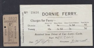 2 Old Tickets For The Dornie Ferry & Kyleakin Ferry Scotland June 1935