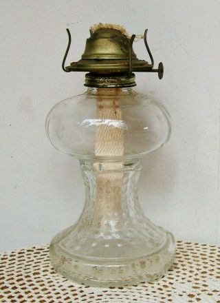 Vintage P&a Risdon 9” Glass Oil Lamp Hurricane Hobnail Eagle Burner Clear