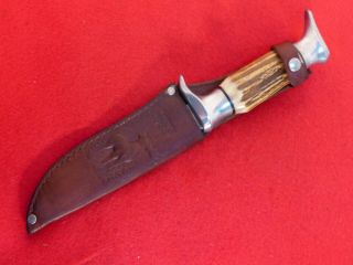 Edge Brand 54 Germany Stag 9.  75 " Fixed Blade Bowie Knife & Sheath