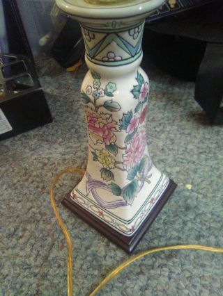 Vintage Ceramic Chinoiserie Table Lamp With Shade 23 " Tall Cherry Blossoms