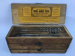 Antique Spur Auger Bit Set.  Russell Jennings,  In A 3 Tiered Box.