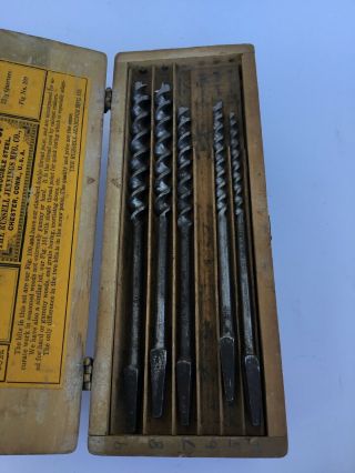 Antique Spur Auger Bit Set.  Russell Jennings,  in a 3 tiered box. 3