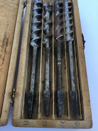 Antique Spur Auger Bit Set.  Russell Jennings,  in a 3 tiered box. 5