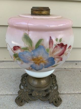 Antique Gwtw Kerosene Oil Lamp Base Floral Gone With The Wind Flowers