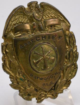 Vintage Obsolete Maywood Jersey Fire Department Assistant Chief Shirt Badge