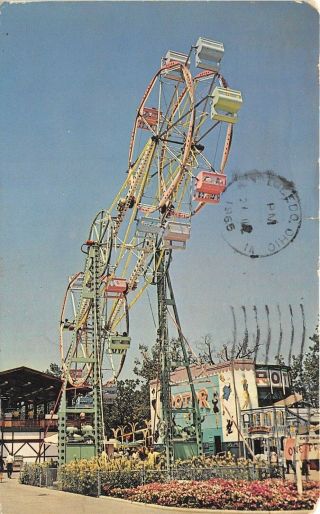 Cedar Point Sandusky Ohio 1965 Postcard Amusement Park Double Ferris Wheel