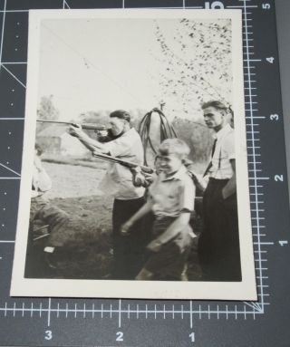 Surprised Blurry Boy Men Shoot Gun Target Practice Aim Shotgun Man Vintage Photo