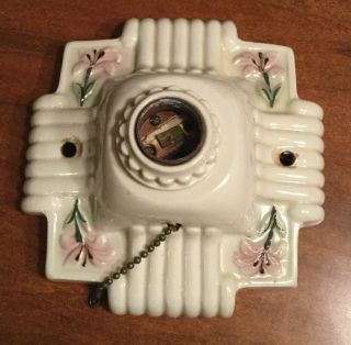 Vintage Old Porcelain Ceiling Mount For Light Fixture Lilac Floral Design 6” Sq