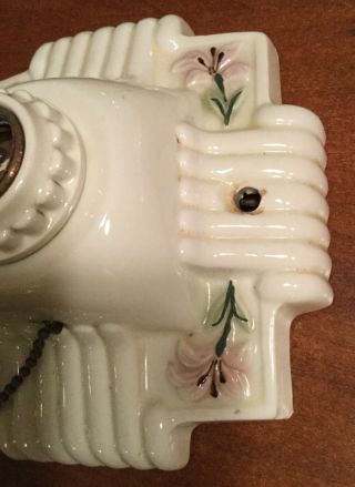 Vintage Old Porcelain Ceiling Mount For Light Fixture Lilac Floral Design 6” Sq 3