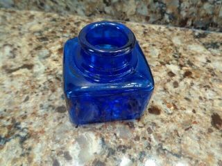Antique / Vintage Cobalt Blue Glass Inkwell 2 1/2 " Tall X 2 1/2 " Wide