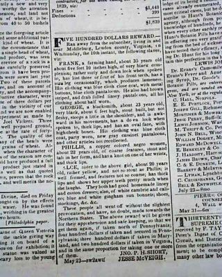 (2) RUNAWAY SLAVES w/ Descriptions Washington D.  C.  Advertisements 1839 Newspaper 4