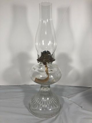 Vintage Lamplight Farms Clear Glass Kerosene Oil Lamp With Hurricane