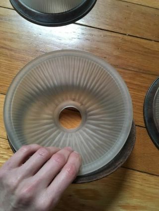 Five Vintage Frosted Glass Lamp Shades with Brushed Metal Rings,  Standard Size 2