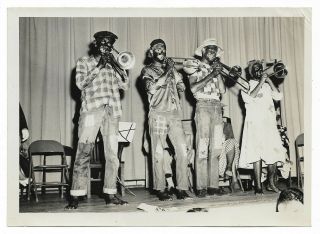 Vintage Snapshot Photograph Group Of Trumpet Players In Blackface 5 " X7 "