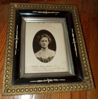 Antique Picture & Frame - 1902 Wedding Portrait Of Woman - But Wood Frame