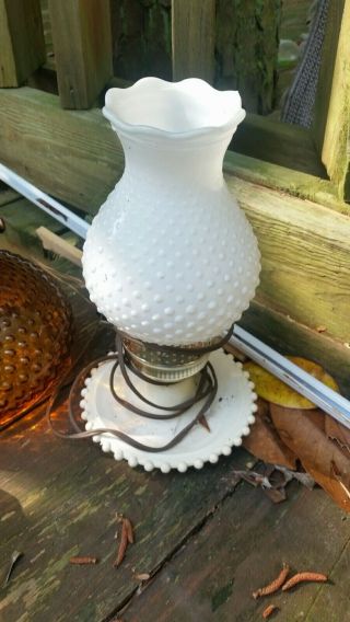 Vintage Milk Glass Hobnail Electric Lamp With Shade Fenton?.  99 Nr