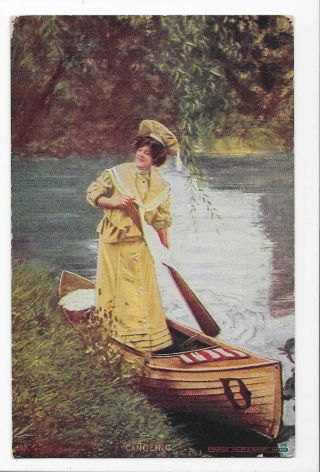 Vintage Postcard Of A Lady Canoeing C - 1908