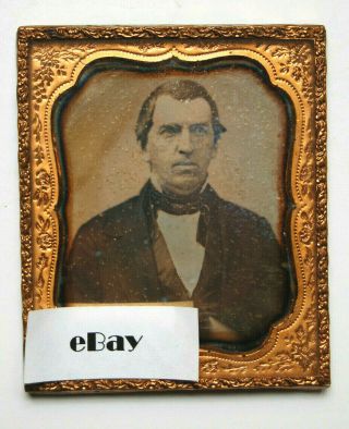 Civil War Era Daguerreotype Of Well To Do Man In Silk Vest And Tie,  1/6th Plate