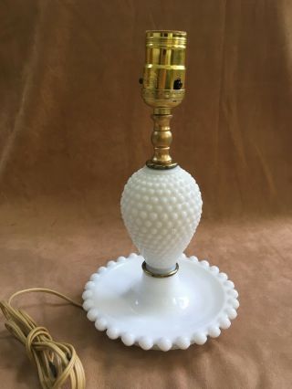 Vintage Milk Glass White Hobnail 11 " Table Lamp Night Stand Trinket Tray