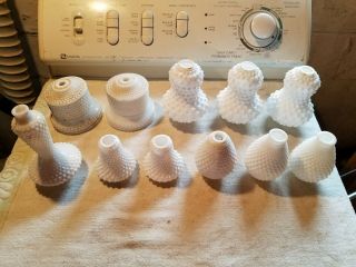 (11) Victorian/vintage/antique White Milk Glass Lamp Bases/inserts.  Various.