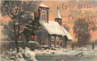 Christmas Postcard - Hold To The Light Christmaschurch " God Bless Your Christmas "