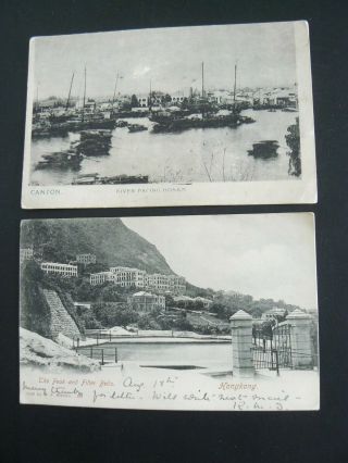 2 X Postcards - Canton China & Hong Kong With Four Cents Postage Stamp