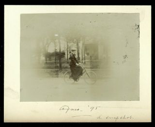 Vintage Agnes Rides Bicycle Cabinet Photo 1890s Janesville Wisconsin