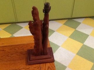 Vintage Wood Wooden 16 Inch Cypress Knee Stump Table Lamp Mid Century