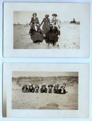 Group Of Silly Women In Big Hats At The Beach; Real Photo Postcard Rppc