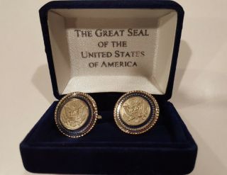 Great Seal Of The United States Cufflinks In A Blue Gift Box