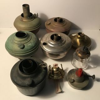 Antique Assorted Brass Nickel Plated Kerosene Lamp Font Parts