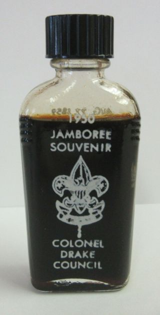 Pa.  Crude Oil Souvenir Of Bsa (boy Scouts) 1950 Jamboree,  From Drake Well,  Rare