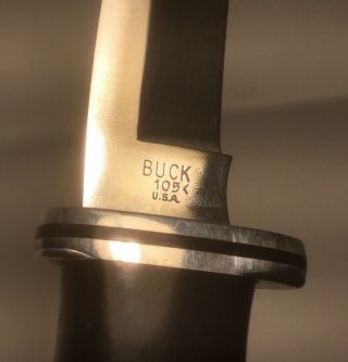Vintage Buck Usa 105 Fixed Blade Knife W/ Black Leather Sheath Nr