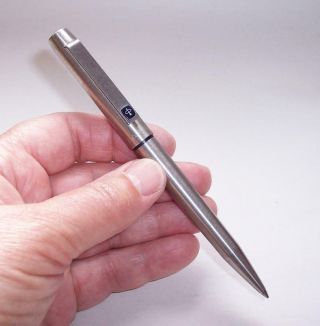 Vintage 1970s Parker 25 Ballpoint Pen Brushed Steel With Dark Blue Trim