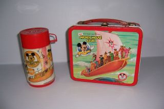 1970s Mickey Mouse Club Metal Lunch Box With Thermos Aladdin Industries